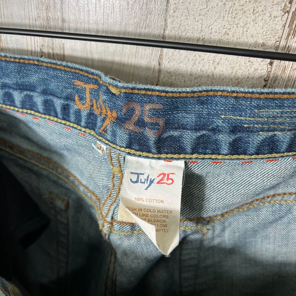 Vintage Y2k July 25 Patchwork Boho Embroidered Distressed Flare Jeans Womens 31 - Picture 6 of 7